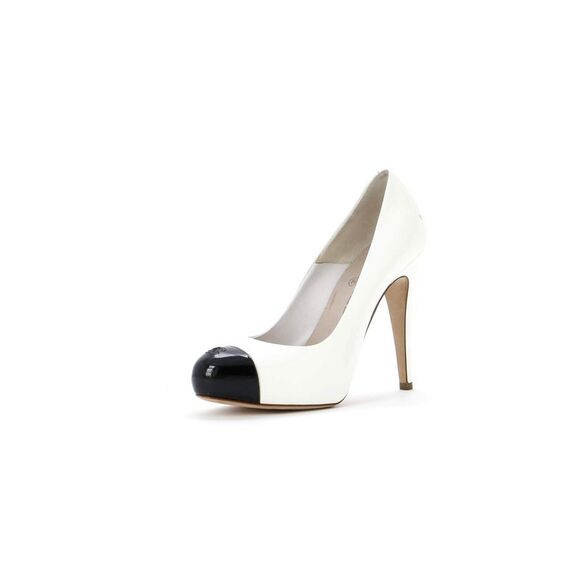 Chanel Women's Cap Toe Pumps Patent Black, White - Picture 2 of 14